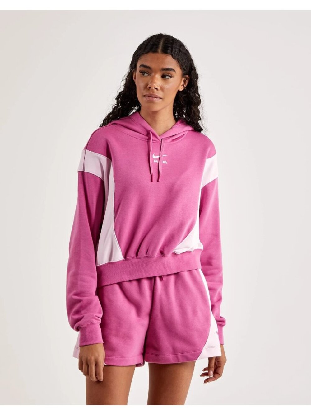 Nike Air Oversized Fit Women's Cropped Fleece Hoodie PINK DV8048-665 NWT - Picture 1 of 3